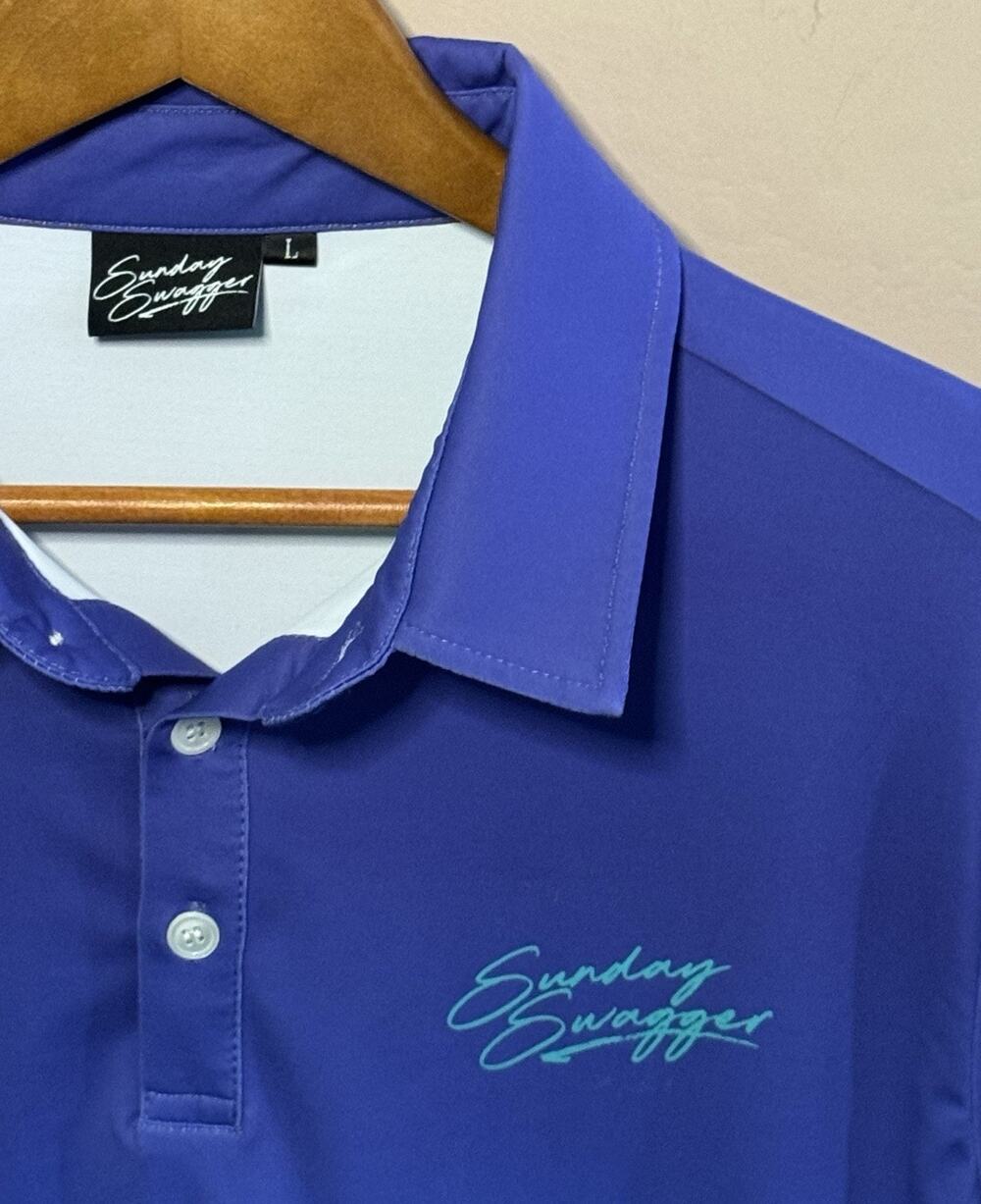 Sunday Swagger Polo Shirt Mens L Purple Blue Golf Short Sleeve Miami Vice Style